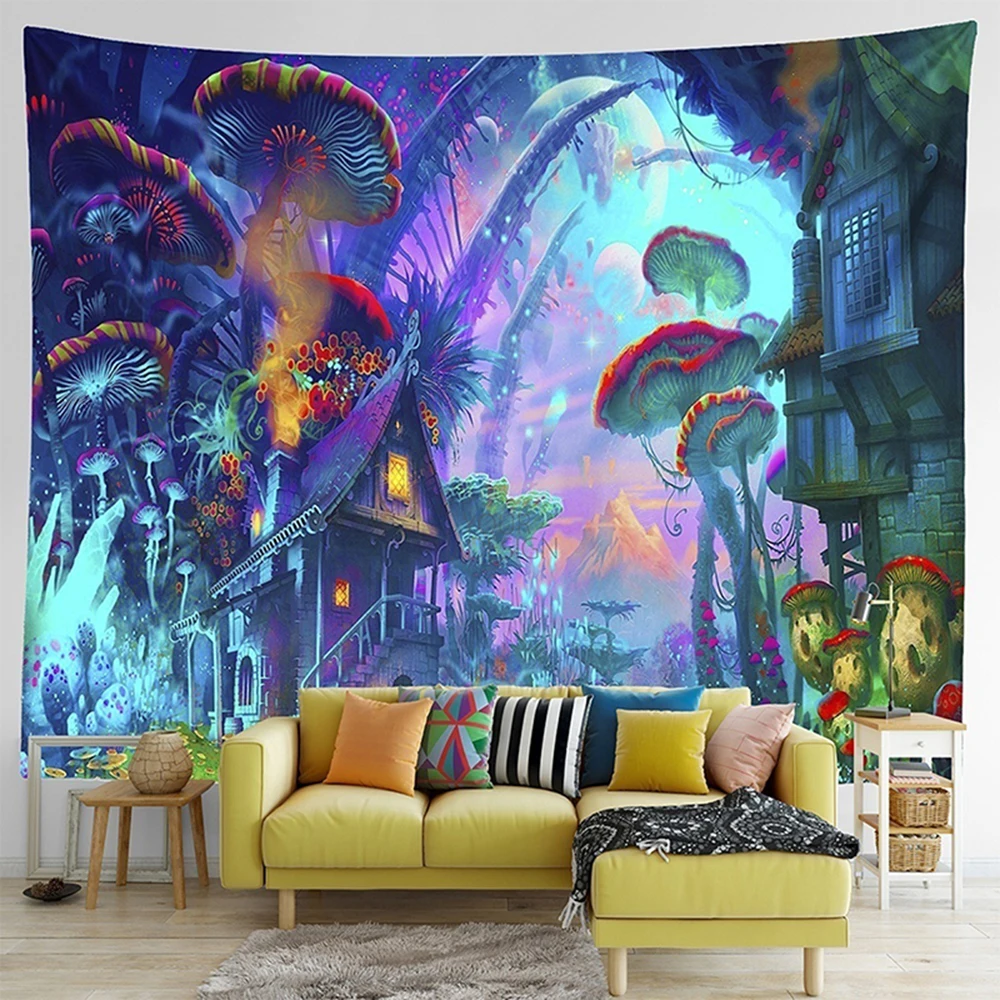 

Tapestry Wall Hanging Psychedelic Forest Mushroom Beach Cover Bedspread Blanket Hanging Cloth Wall Decors Psychedelic Decoration