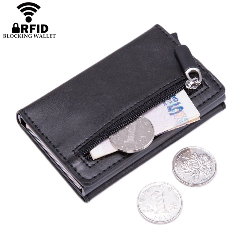 RFID Блокировка Мужской умный кошелек с карманом для монет кожаный кошелек магнитная кнопка кредитный держатель для карт мужской мешок для денег металлический корпус для карт