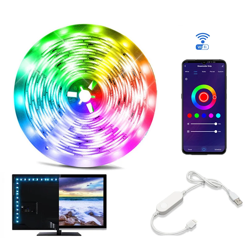 Internet TV Wifi LED Tape Strip Lamp USB Garland Mood Fixture In The Living Room 5050 RGB DC 5V For Cabinet Work With Tuya Alexa