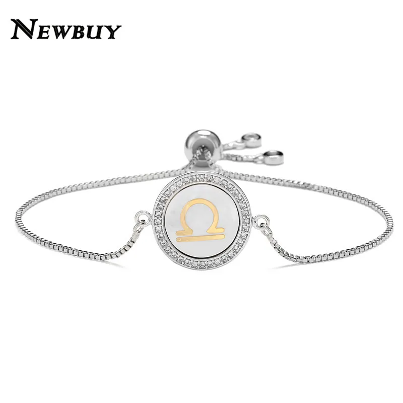 NEWBUY Мода 12 Созвездие шарм браслеты для женщин Девушка Уникальный дизайн оболочки браслет CZ Роскошный Золотой символ знаков зодиака - Окраска металла: Libra