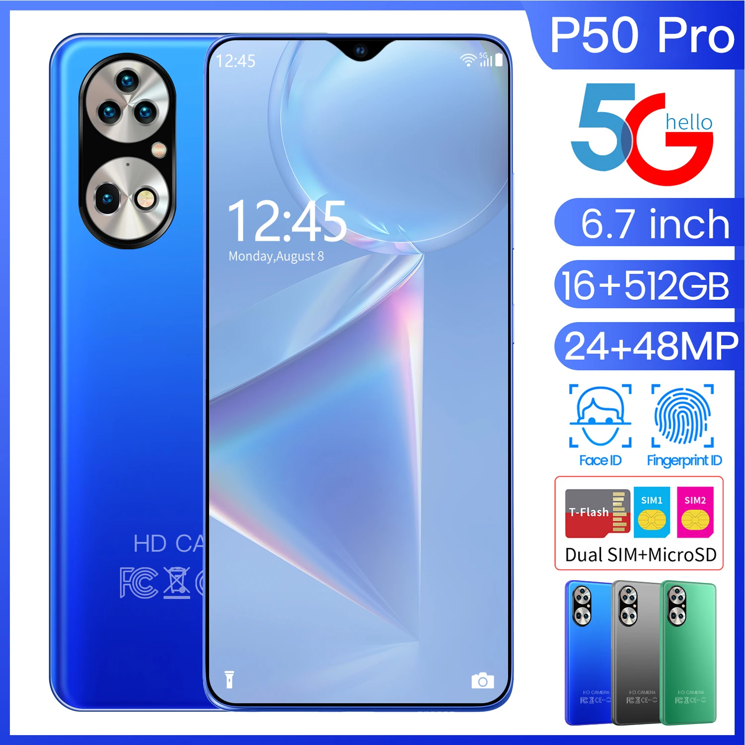 

Global Version Smartphones Huawai P50 Pro 6.7" 512GB Dual SIM 6000mAh Big Battery Android10 48MP Deca Core Cellular phones