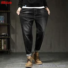 Мужские джинсы размера плюс, черные брюки, мужские штаны, прямые свободные Стрейчевые джинсы, 48, 46, 44, 42, 40, черные Джинсы бойфренда