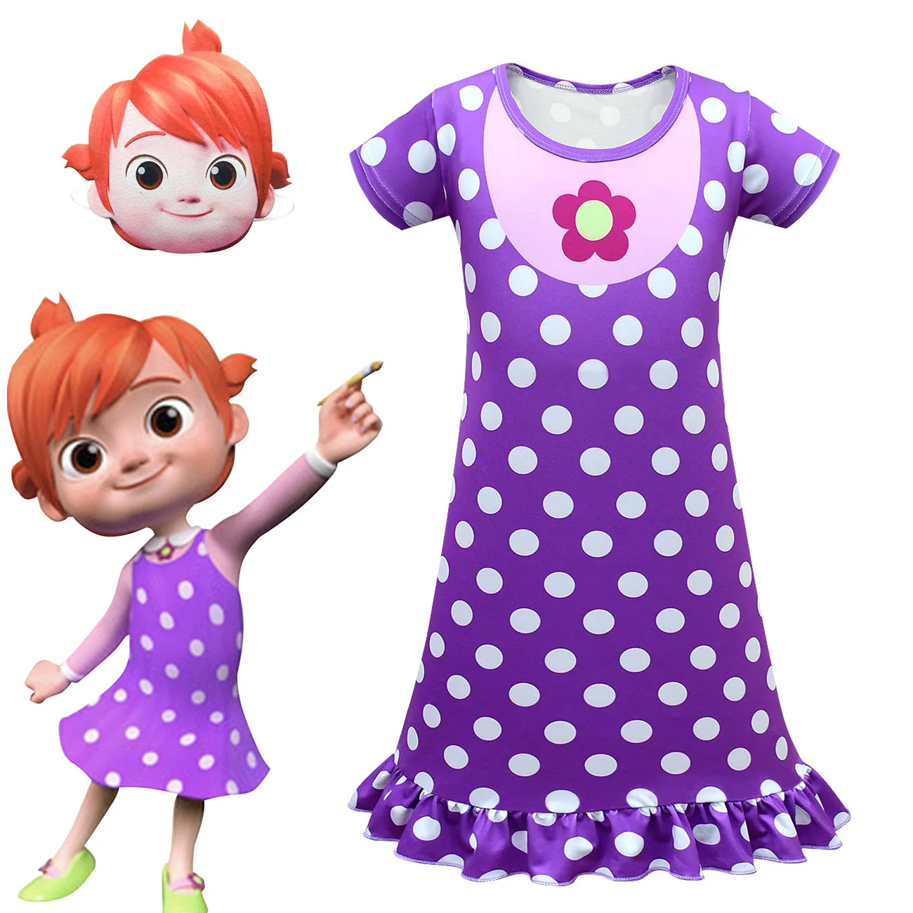 

CocoMelon Princess Dress for Girls Ruffle Dress Cartoon Cocomelon Baby Girl Clothes Milk Silk Casual Toddler Girl Summer Dress