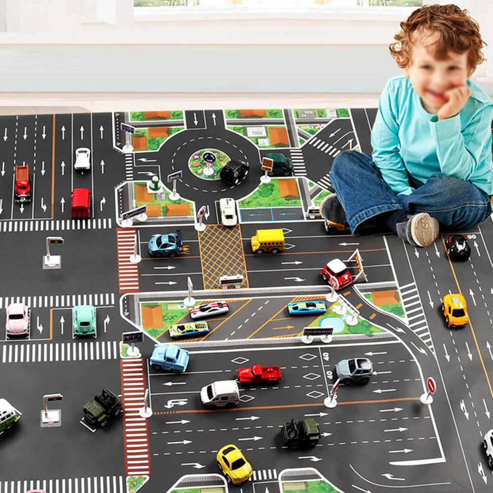 

1pc Car Park Play Mat 130*100CM Children Big City Traffic Car Park Play Mat Map Waterproof Non-woven Picnic Mat