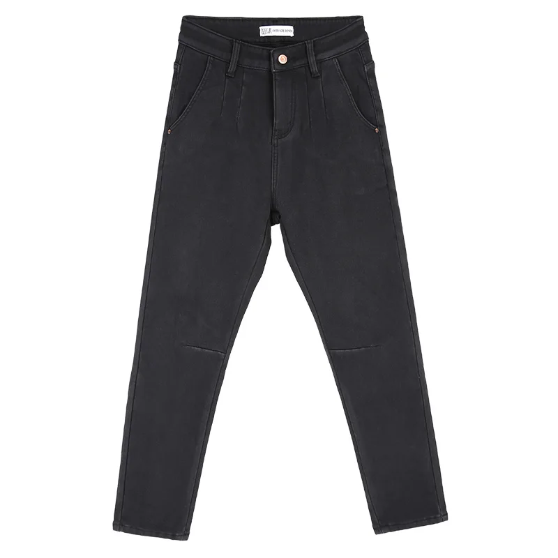 Женские классические джинсы LEIJIJEANS черные свободные хлопковые полной длины с