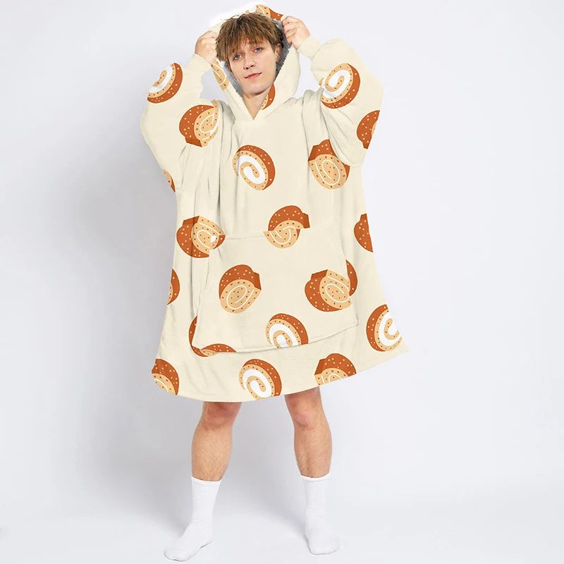 

Warm Wearable Blanket Family Hoodie With Sleeves Blankets Fleece Sweatshirt Unisex Oversized Print Winter pajamas Coats Soft