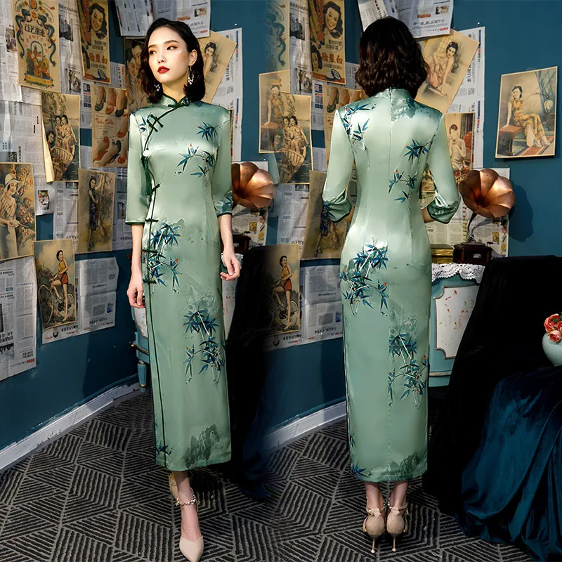 Новое поступление, традиционное женское платье, плюс размер, 4XL, Qipao, Дамское, вискозное, сексуальное, длинное, с принтом, Cheongsam, ручная работа, на пуговицах, винтажное, китайское платье - Цвет: J