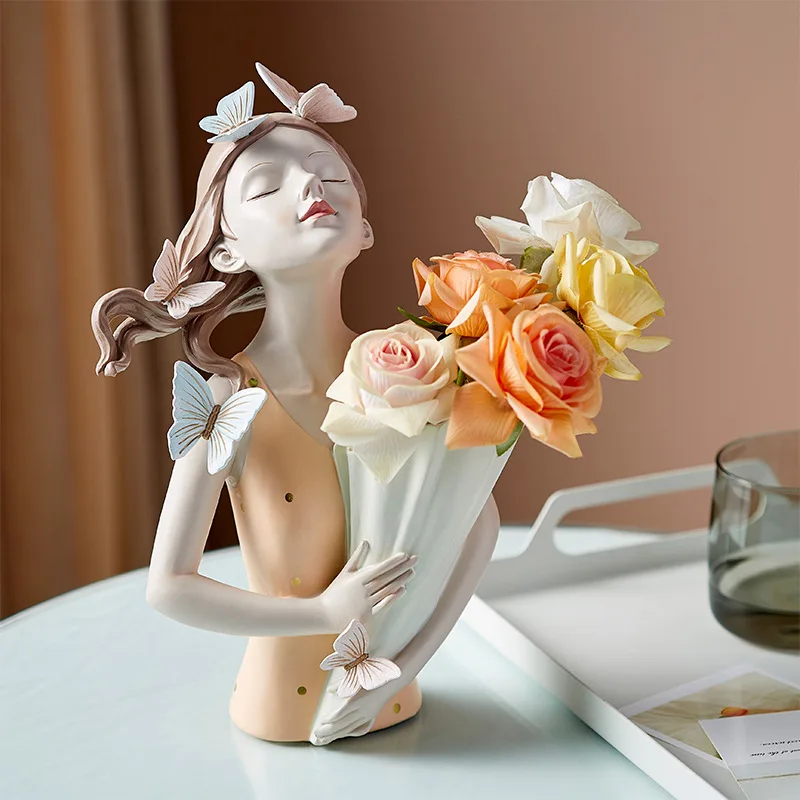 Butterfly Girl Holding Vase Statue - Beautiful Wishes - Sculpted Hand-Painted Figure - Resin Tabletop Statue Craft - Art Sculptu