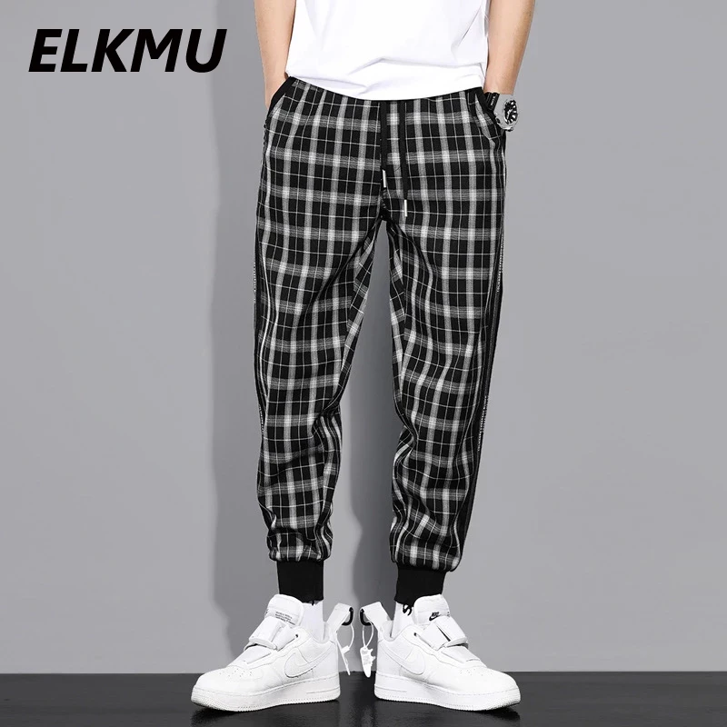 

ELKMU Ankle-length Pants Stripe Plaids Joggers Men Pants Fashion Streetwear Sweatpants Male Jogger Sweat Pants Harajuku HM054