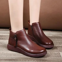 woman boots autumn warm shoes for women 2021 winter fur sneakers short boots casual flat soft leather elderly female women shoes