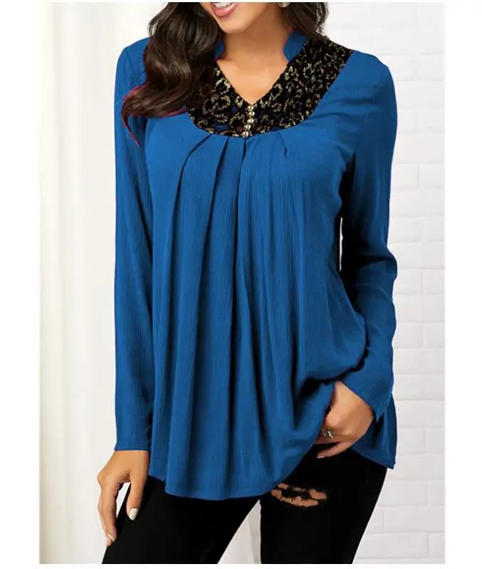 Женская шифоновая блузка с длинными рукавами кружевная Повседневная рубашка