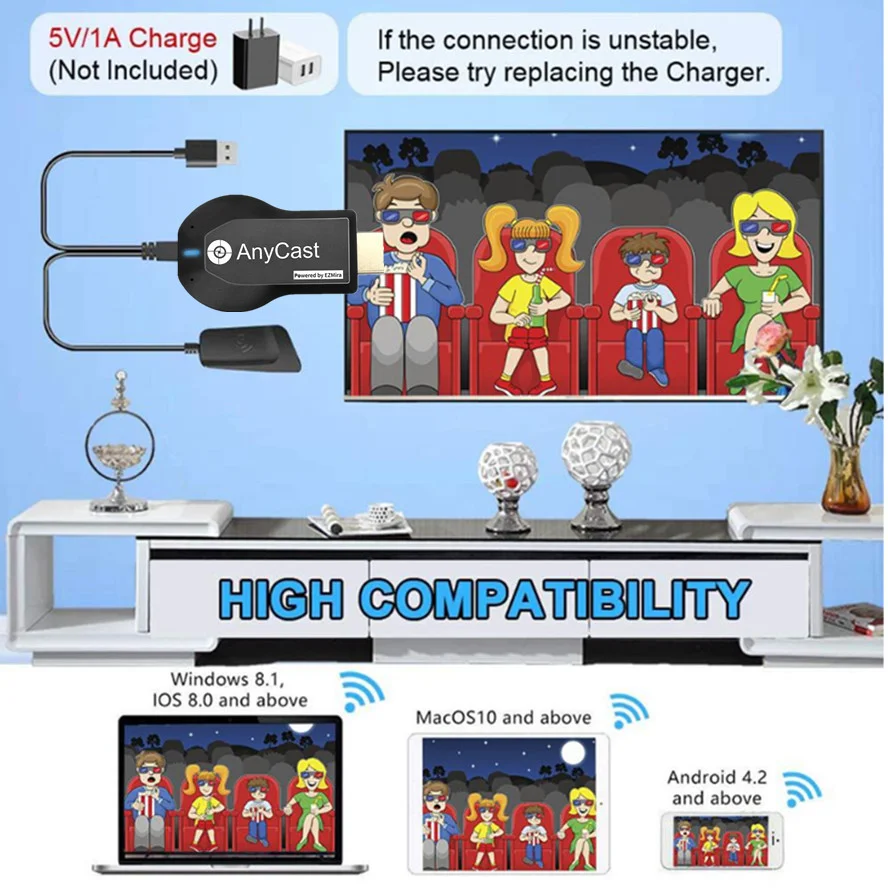 ТВ-флешка WVVMVV HD 1080P M2 Plus HDMI Wi-Fi дисплей ТВ-приемник Anycast DLNA совместный экран для IOS