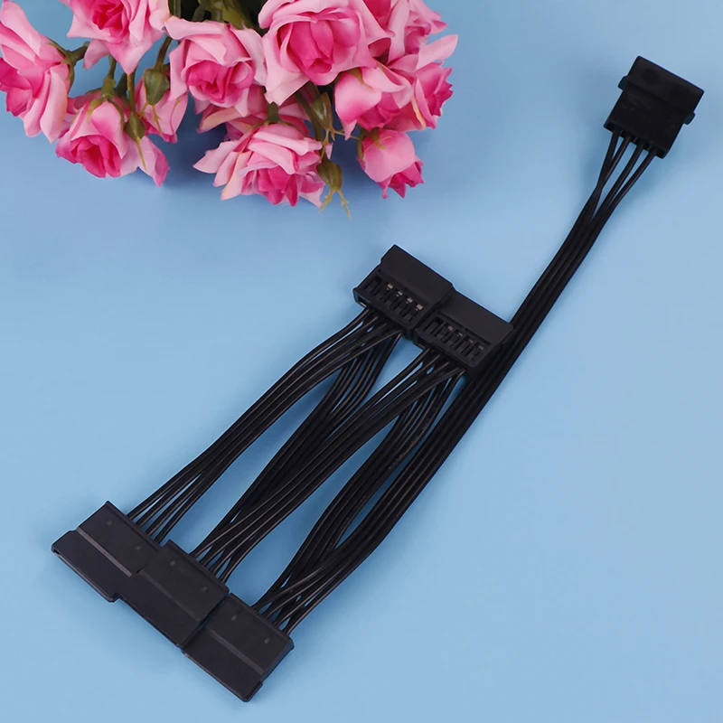

4Pin IDE Molex to 5-Port 15Pin SATA Power Cable Cord Lead 18AWG Wire For Hard Drive HDD SSD PC Server DIY Black