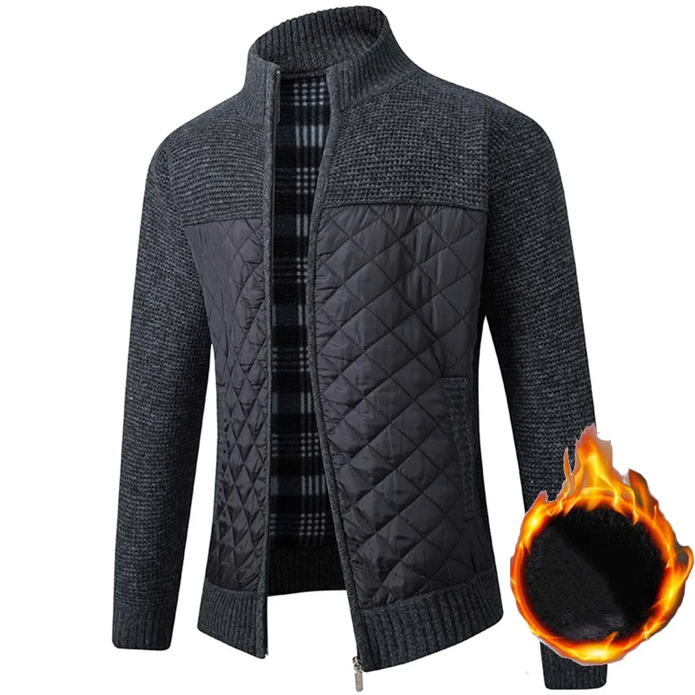 

Новинка 2021, Мужской флисовый свитер, пальто, зимний плотный шерстяной кардиган в стиле пэчворк, теплый вязаный свитер, куртки