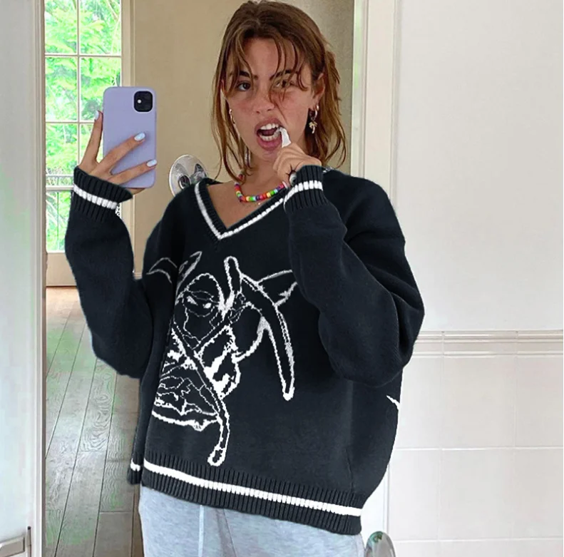 Женская обувь Сезон весна-осень модная с v-образным вырезом свитеры жаккарда