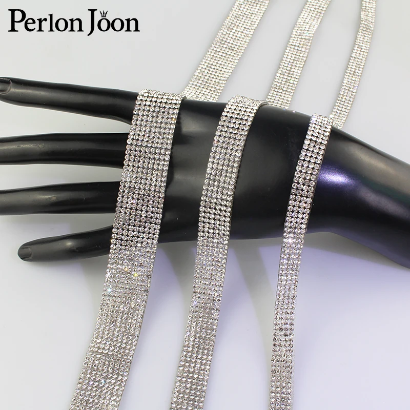 1 ярд узоры белый кристалл горячей фиксации Стразы Лента отделка утюгом