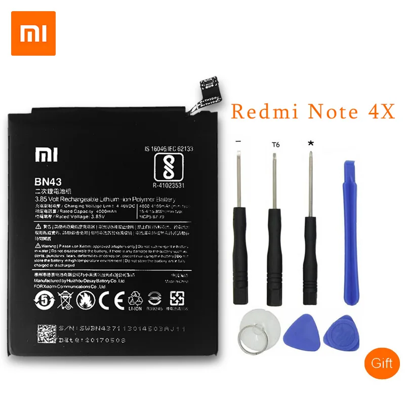 

Xiaomi Original Phone Battery BN43 For Xiaomi Redmi Note 4X 4 X global Snapdragon 625 Replacement Battery 4000mAh