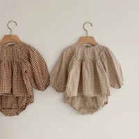 baby girls suit 2021 baby girls clothes little plaid infant girls clothes set puff sleeve blouse bloomer 2pcs toddler clothes