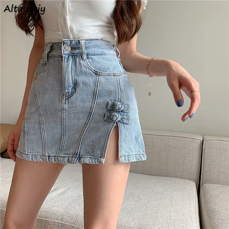 

Mini Denim Skirts Women Side-slit Design Streetwear High Waist Summer New All-match Casual Fashion Vintage Patchwork Sexy A-line