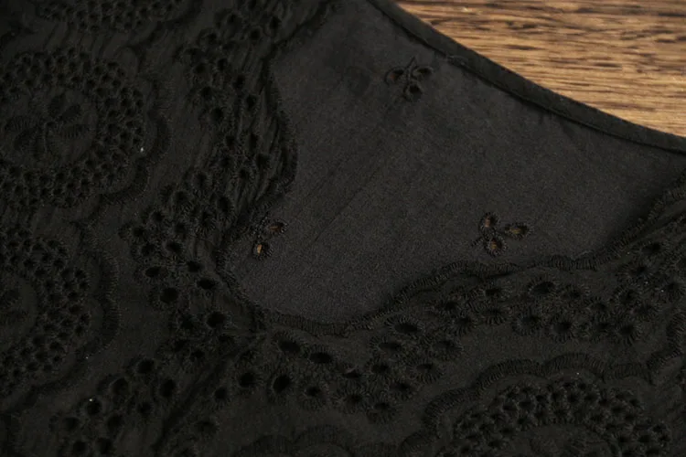 

New Autumn Women'S Retro Literature Cotton Dress Embroidery Solid Color V-Neck Long-Sleeved Midi Dress Women 2020