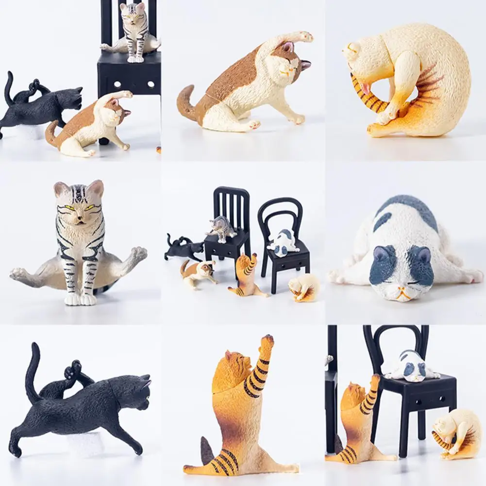 

6Pcs Yoga Cat Figures Static Form Multi-use PVC Micro Landscape Ornaments for Home Decor lucky cat gifts