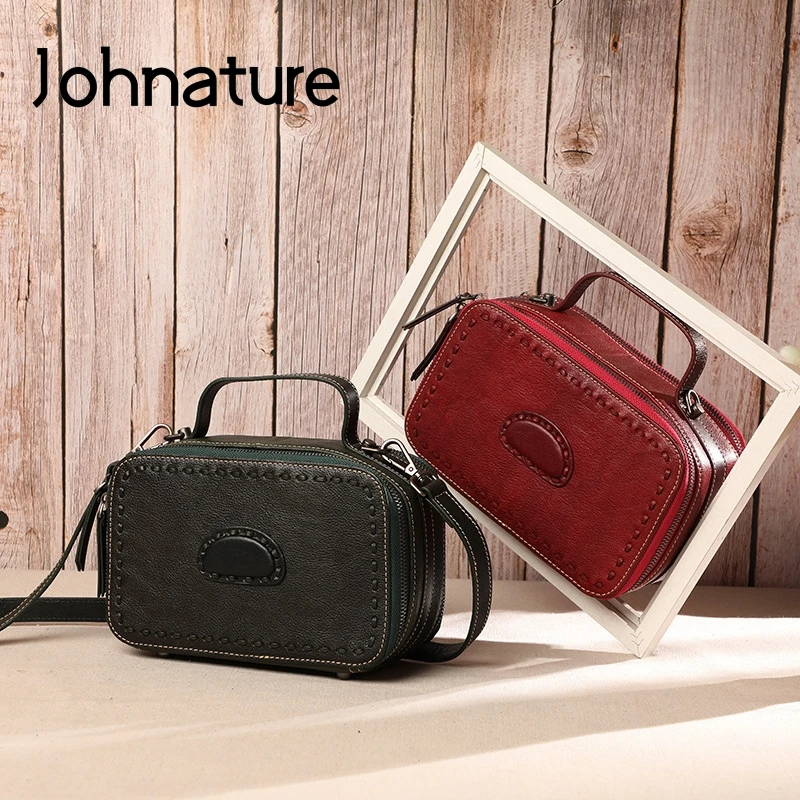

Johnature Retro Handmade Women Bag 2021 New Genuine Leather Luxury Handbag First Layer Cowhide Simple Shoulder & Crossbody Bags