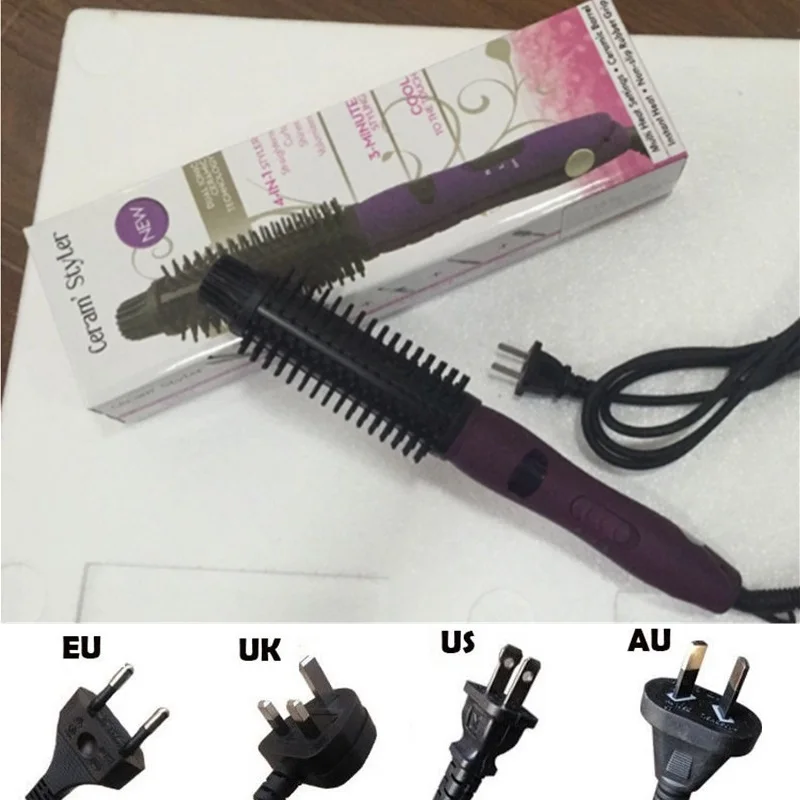 Purple with box 3 в 1 многофункциональная профессиональная керамическая греющая расческа для волос, волшебный ролик для выпрямления волос, плоский утюжок для выпрямления волос, щетка для выпрямления волос - Цвет: Purple with box