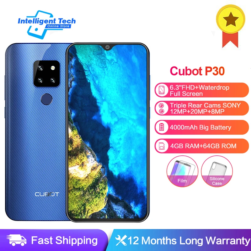 Cubot P30 Android 9,0 6," экран капли 2340x1080 4 Гб+ 64 Гб Pie Helio P23 AI задняя Тройная камера Face ID 4000 мАч смартфон