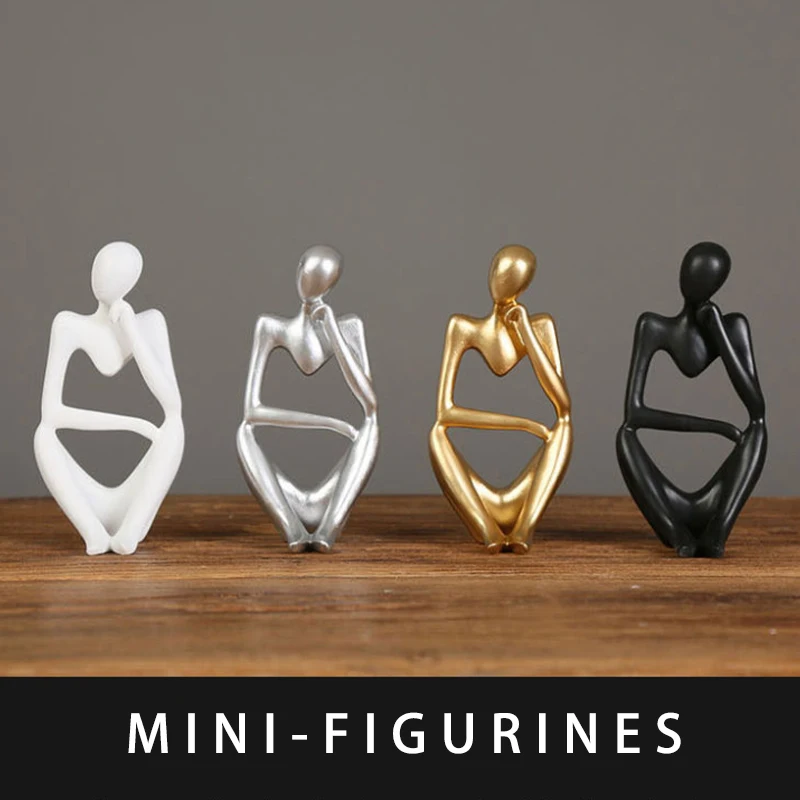 

Gold Decor Thinker Statue Abstract Art Sculpture Golden Resin Collectible Figurines for Home Office Bookshelf Desktop Decoration