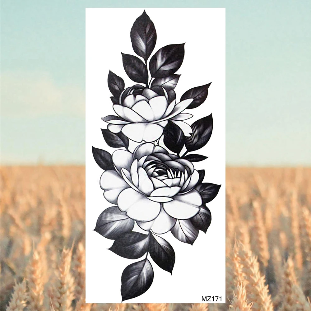 Татуировка Временная на руку для женщин модная Имитация черной розы