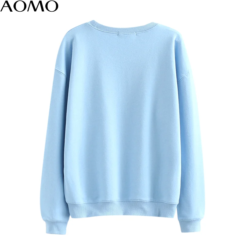

AOMO women blue 100% cotton embroidery sweatshirts 2020 fashion oversize ladies oversized pullovers 6L23