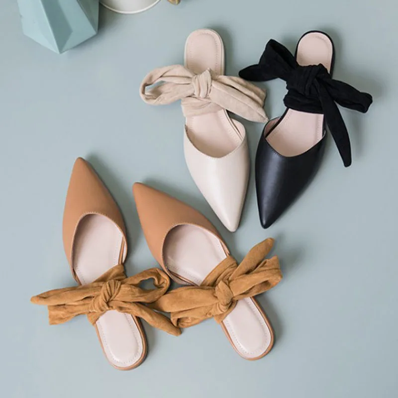 

2020 spring and summer new Korean version of Baotou pointed flat strap bow women's sandals