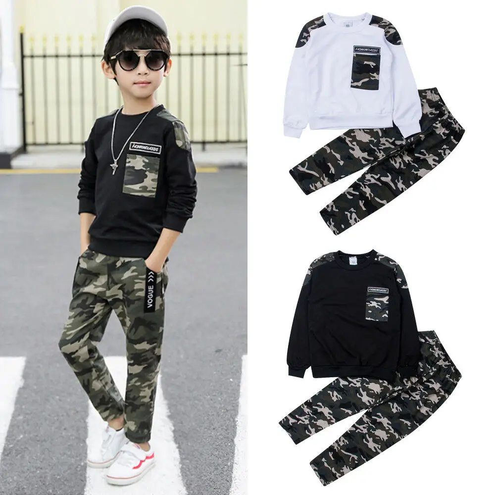 

2-9Y Toddler Kids Boy Clothing Set Long Sleeve Pullover Tops Camouflage Pant 2PCS Outfits Tracksuit Clothing Set