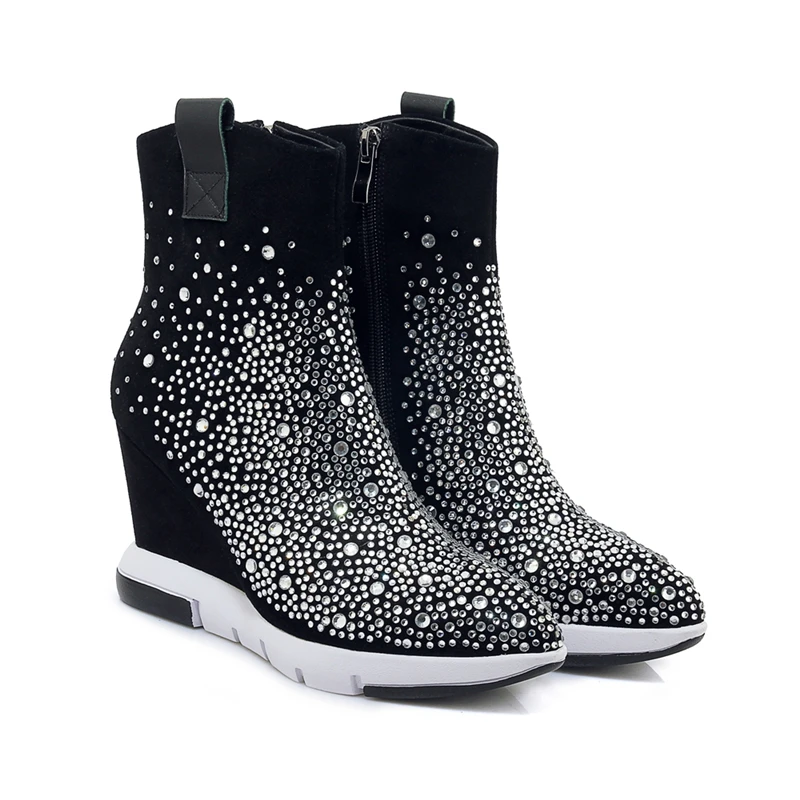 Ботильоны женские на платформе черные кожаные замшевые ботинки резиновой