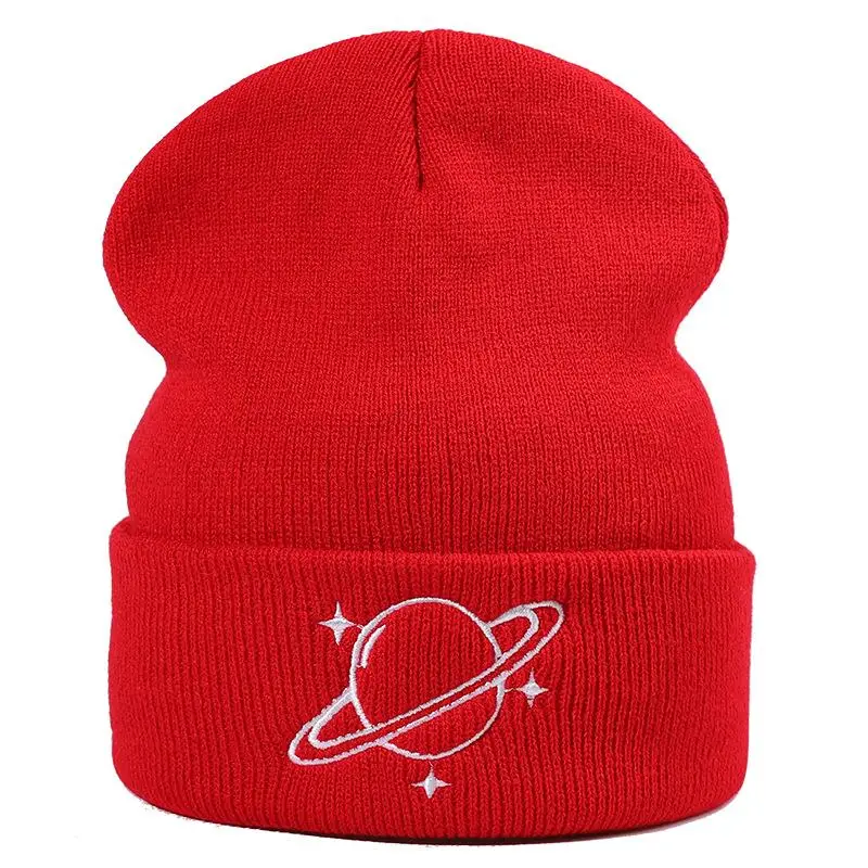 

2021 Acrylic Solid Color planet embroidery Thicken knitted hat winter warm hat Skullies cap beanie hat for Men and Women 10