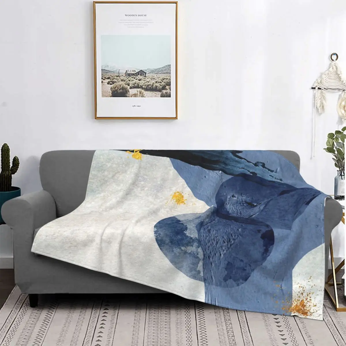 

Manta abstracta azul marino y dorada, colcha de cama a cuadros, colcha de lino, manta de muselina 135, funda para niños