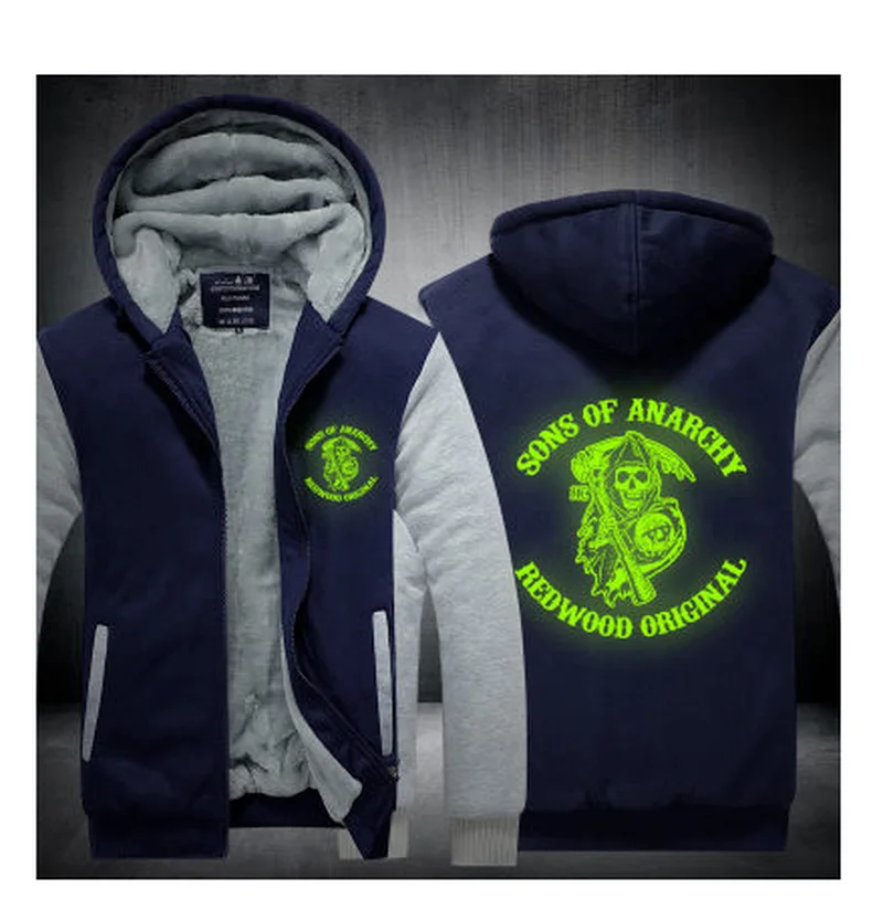 

SOA Sons of Anarchy Hoodies Mens Winter fleece Thicken Warm Camouflage coat zipper Sweatshirt SAMCRO Print Mens Hoodies Jacket J