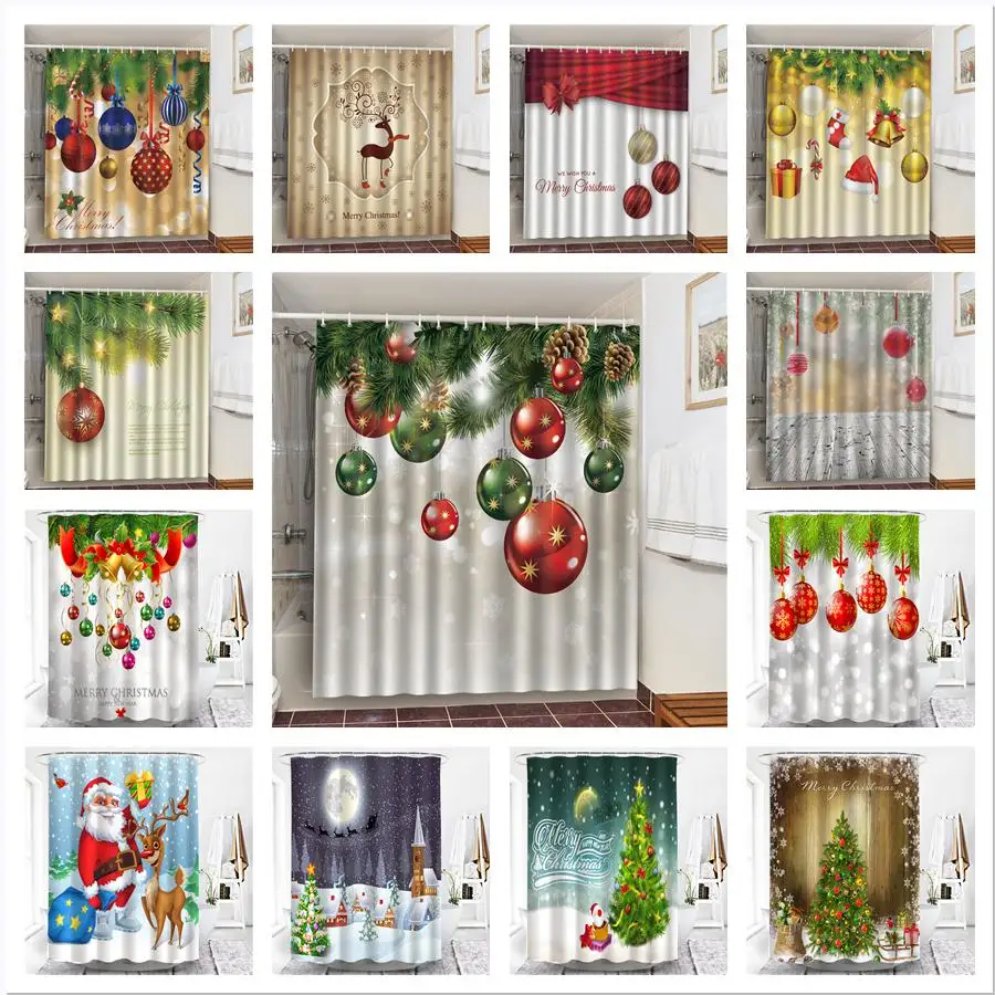 

Рождественское украшение, занавеска для душа в ванной комнате из полиэстера, экологически чистые водонепроницаемые занавески для ванны, мо...
