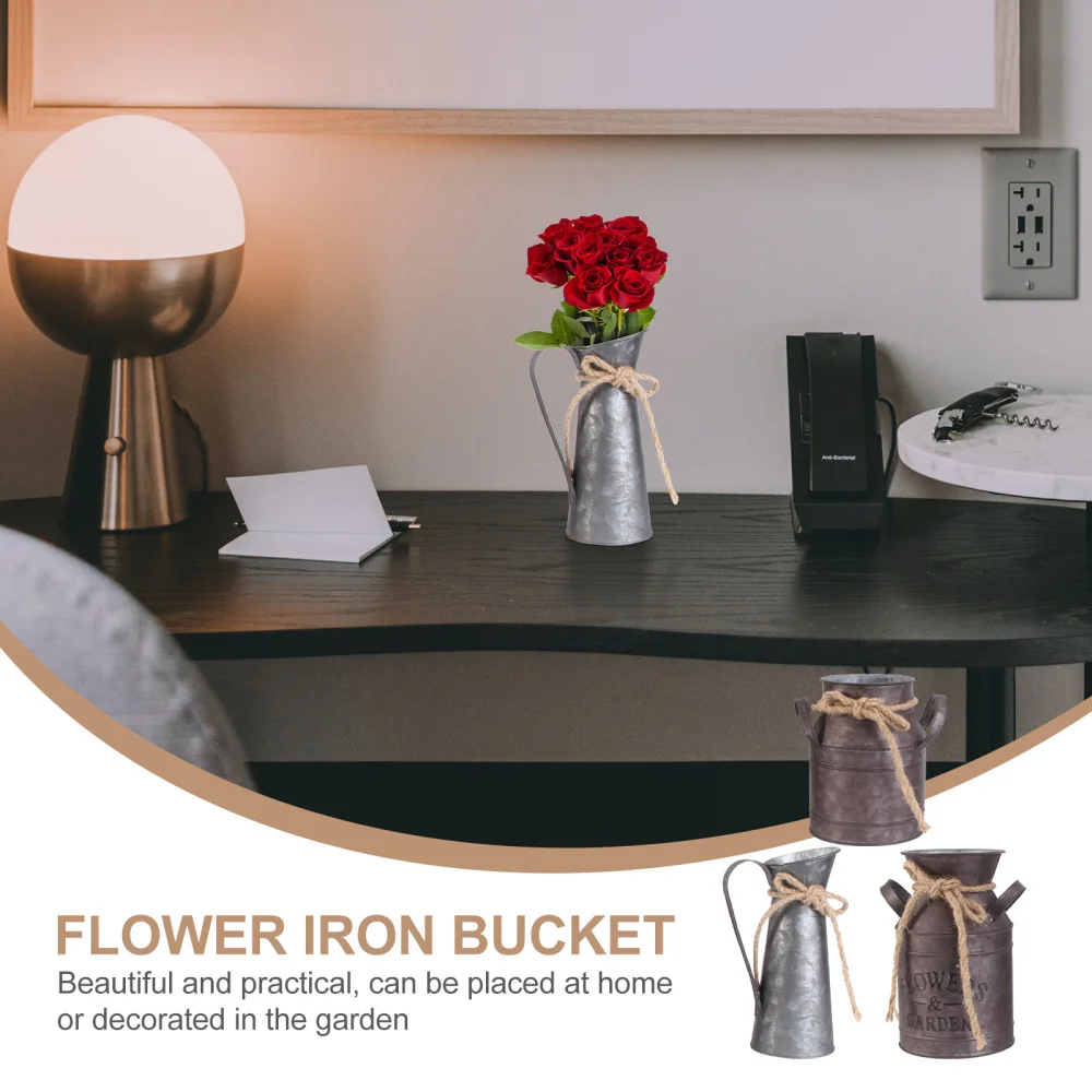 

3pcs Flower Bucket Retro Iron Bucket Flower Pot Vase Decoration Ornaments Rural Style Pot Bucket for Home Garden (Random