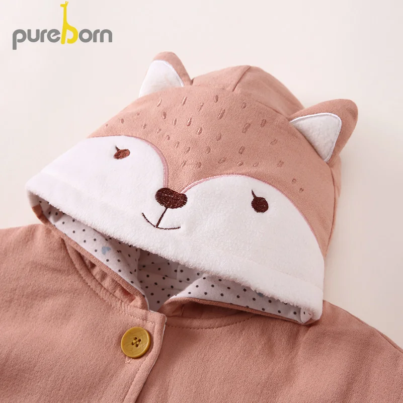 Pureborn/плащ с капюшоном; пальто для малышей; хлопковая накидка; пончо для маленьких девочек и мальчиков; Верхняя одежда с рисунком лисы; куртка; одежда на осень и весну