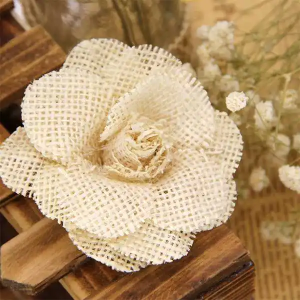 10 Pcs 9 cm Handmade Jute Hessian Burlap Flowers Rose Rustic Wedding Decoration Party DIY Supplies | Дом и сад