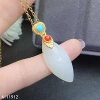 kjjeaxcmy fine jewelry natural white jade agate 925 sterling silver women pendant necklace chain party birthday gift marry girl