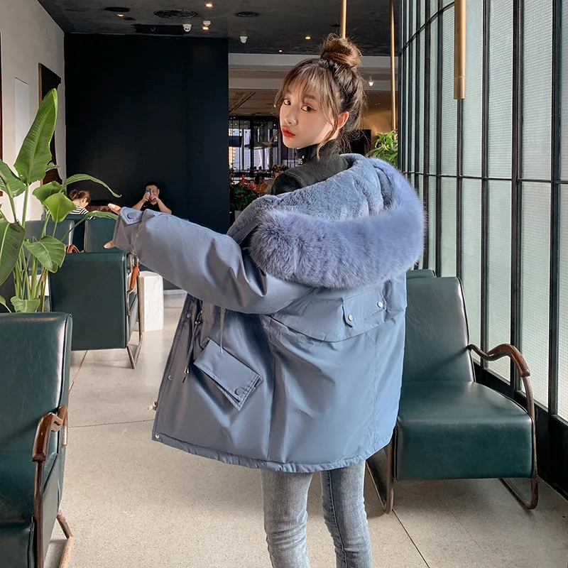 

Зимняя женская куртка с большим меховым воротником, парки с капюшоном, пуховое хлопковое пальто, утепленная теплая зимняя женская верхняя о...
