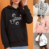 fashion hoodie footprint printed base long sleeve top loose pocket hoodie pullover womens sports pullover womens harajuku tops