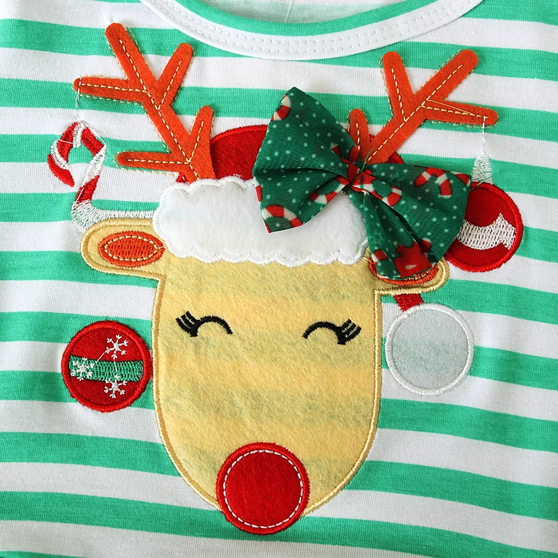 Новинка 2019 детское платье в полоску с оленем для маленьких девочек