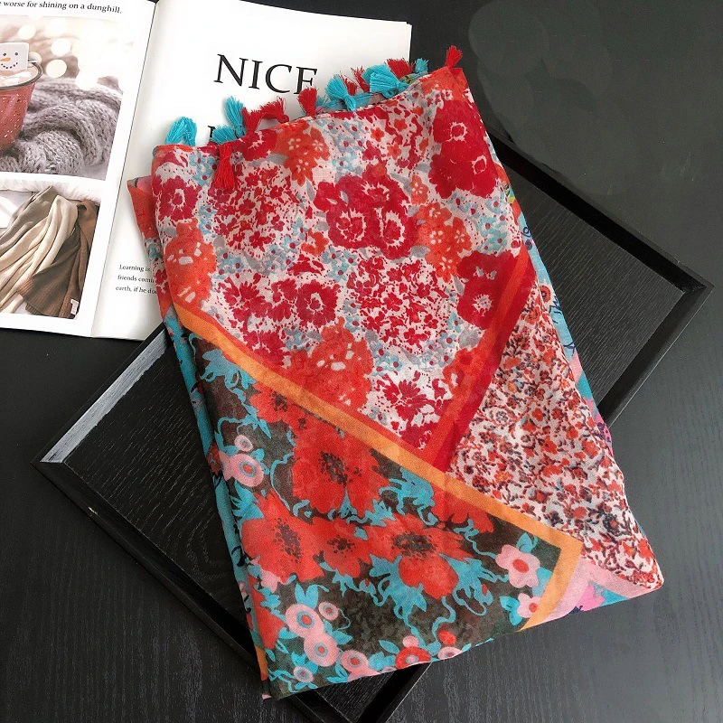 Новинка весеннего сезона 2020 блестящие длинные шали с цветочным рисунком и