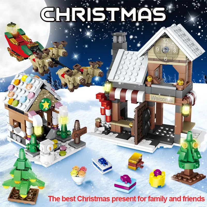

Creator Christmas Tree Snowman Building Blocks Winter Village Christmas Gifts Santa Claus Figures Bricks Kids Toys