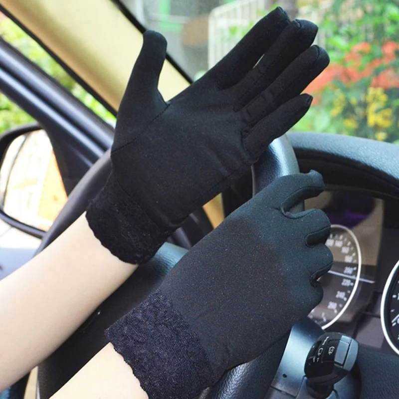 

1Pair Outdoor Cycling Lace edge Solid Color Elastic Women Golves Wrist Mittens Warm Golves Women Accessories