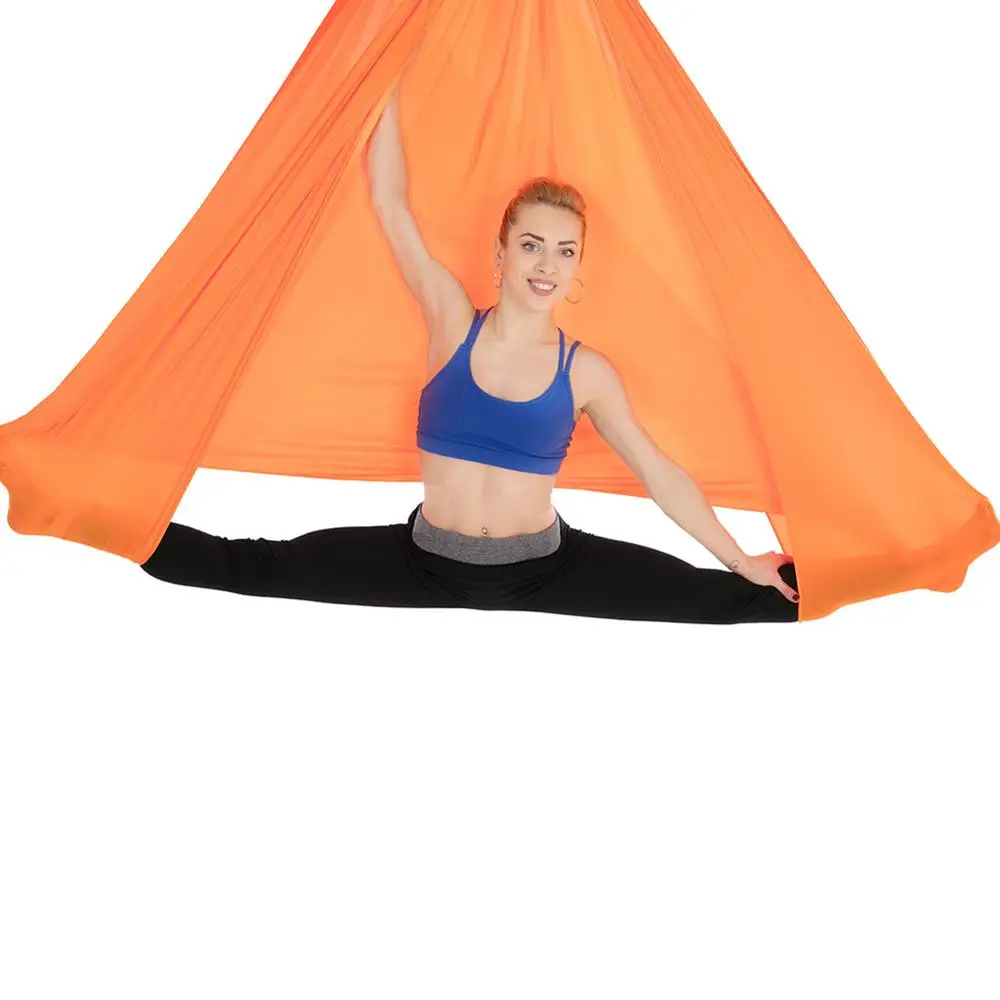 Оранжевый 5*2.8m Aerial Yoga Hammock Fitness Yoga Stretch Anti-Gravity Swing Sling Inversion Belts Include Daisy Chain/Carabiner - Цвет: Оранжевый