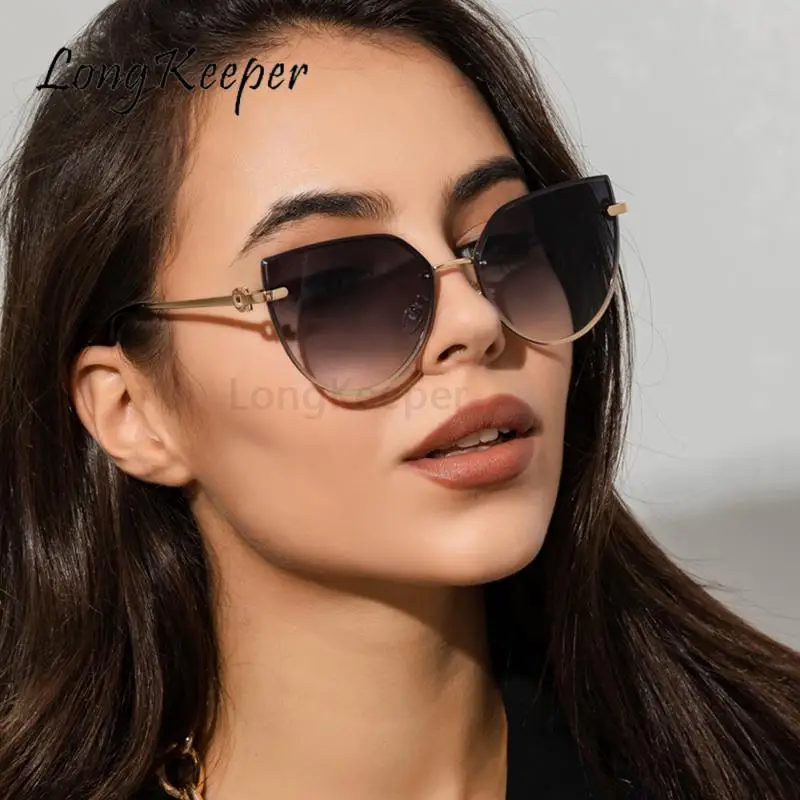 

Rimless Cat Eye Sunglasses For Women Luxury Brand Design Metal Sun Glasses Fashion Lady Punk Glasses Eyewear oculos gafas de sol